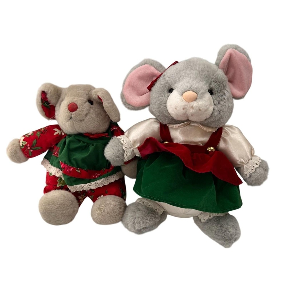 Vintage Gibson Greetings‎ Plush Creations Christmas Mice Dolls Mouse Satin 90s